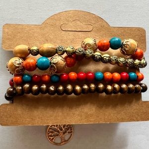 4pcs, Handmade Bohemian Wooden Bead Bracelet with Tassel Pendant.